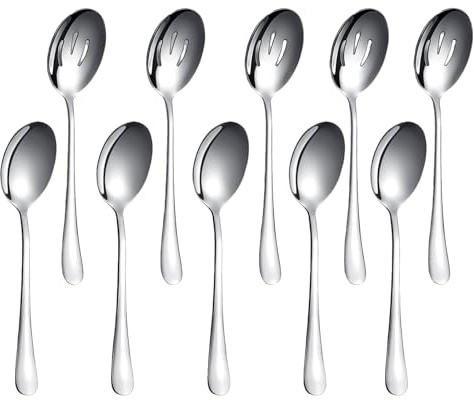 MUNSKT Set di 10 cucchiai da portata, cucchiaio forato, spaccato in acciaio inox, utensili da servizio per buffet, feste, banchetti, cucina