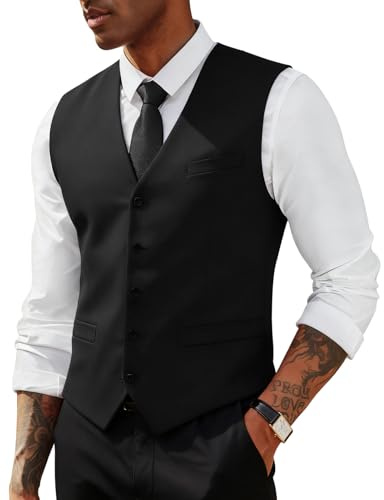PJ PAUL JONES Men's Slim Fit Dress Waistcoat Black Suit Vest for Mens