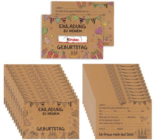 DUINIU 24 Biglietti D'Invito di Compleanno Tedeschi, Design in Carta Kraft Fai-da-Te, Inviti di Compleanno per Bambini, Universali per Ragazzi E Ragazze.