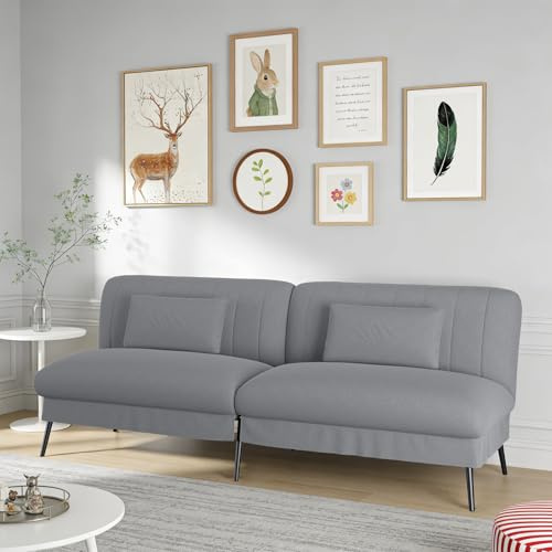 COMHOMA Sofa Bed Fabric 2 Seater Click Clack Sofa Bed 5-Gear Back Angle Adjustable Futon Sofa Recliner Lounge for Living Room Bedroom Grey