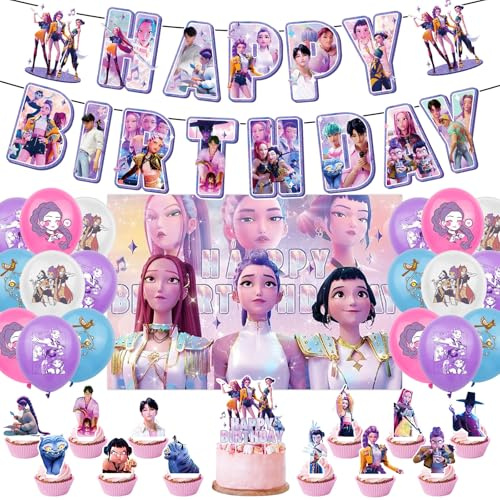 43 pcs Kpop Demo Hunte Set di Decorazioni per Festa di Compleanno, Striscione, Topper per Cupcake, Palloncini, Decorazione per Feste per Compleanno di Bambini e Festa a Tema (2)