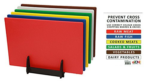 6X Colour Coded Chopping Boards Set with Rack and Wall Chart