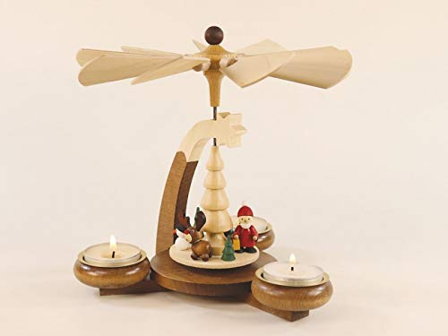 Pirámide de tealight de diseño con pirámide de Navidad, 19 x 19,5 cm, decoración de mesa, pirámide de madera, decoración de Navidad, juego de calor, luces, figura de madera, jabones, montañas de