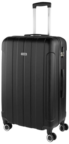 ITACA - Valigia 23Kg da stiva capiente Valigia rigida XL con ruote silenziose Trolley Grande Rigido leggero ideale per viaggi lunghi con Lucchetto a combinazione, Nero