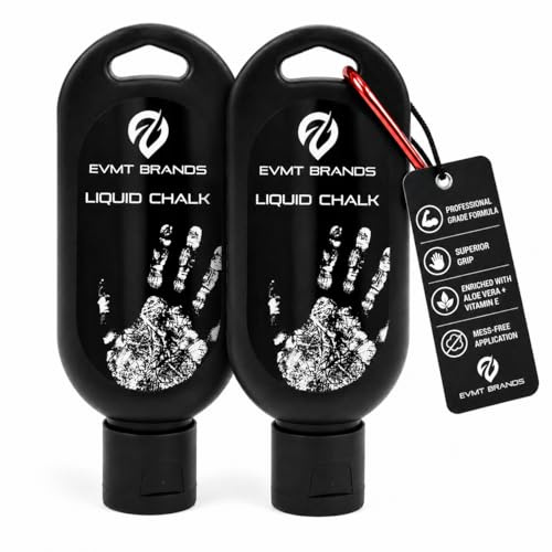 EVMT Brands Liquid Chalk, Mess Free Gym Chalk for Weightlifting, Gymnastics, Rock Climbing, Dancing. Sweat Resistant and Long Lasting for Stronger Grip. Package May Vary.