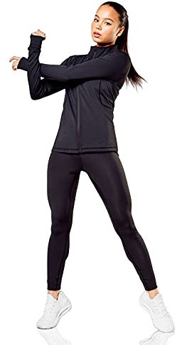 Elle Sport - Damen Oberteil mit durchgehendem Reißverschluss - für Fitness & Gym - Schwarz - XS