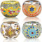 DEAYOU 4 Pack Glass Candle Holders Mosaic, Decorative Glass Tealight Votive Holder Bowl, Scented Candle Stand for Lighting Decor, Gift, Aromatherapy, Also Used as Vase, Pen Holder, Potted Plant Bowl