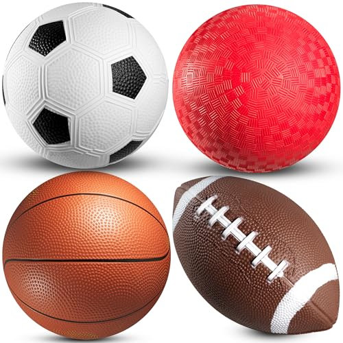 Bedwina Sports Balls With Hand Pump For Kids - (pack Of 4) 6-inch Diameter Rubber Sport Ball Toy Set Includes Mini Kids Football, Soccer Ball, Basketball And Playground For Fun Outdoors And Indoors
