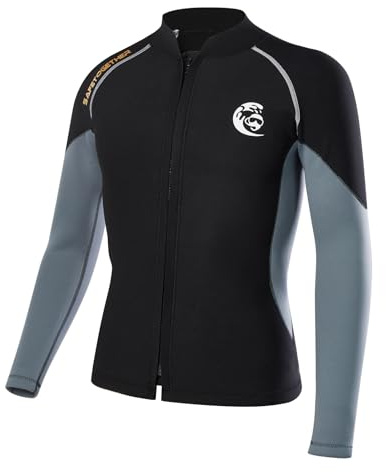 Chaqueta de neopreno para hombres y mujeres, 2 mm de neopreno con cremallera frontal, manga larga, para surf, natación, buceo, trajes de neopreno (L, hombres)