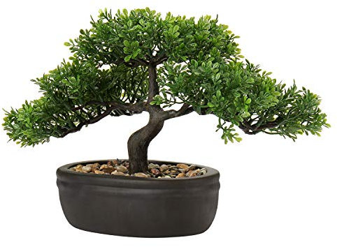 Hollyone 23 cm konstgjort bonsaiträd falska bonsaiträd inomhusväxt, japansk bonsai dekoration falsk podocarpus-växter konstgjorda växter inomhus bonsaiträd för heminredning, skrivbord, bord,