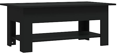 vidaXL Coffee Table Home Living Room Office Furniture Modern Rectangular End Accent Sofa Couch Side Tea Table with Storage Shelf Black Chipboard