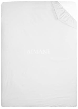 AIMANE® Single Fitted Sheet 92 x 190 CM Non Iron Percale Easy Care Poly Cotton Fitted Bed Sheet Perfect for Single Size Mattress White