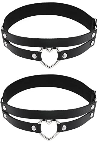 alisikee 2 x verstellbare Herz-Beinstrumpfbänder, elastische Oberschenkelstrumpfbänder für Damen, Schwarz, Einheitsgröße