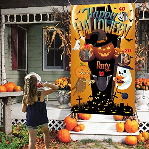Halloween Wurfspiele Banner, Happy Halloween Deko Hängend Werfen Spiel Toss Game Set mit 3 Sitzsäcken für Kinder Erwachsene Herbst Spaß Wurfspiel Party Hintergrund Geburtstag Dekoration Indoor Outdoor