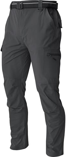 Men's Cargo Work Hiking Pants Lightweight Water Resistant Quick Dry Fishing Travel Camping Outdoor Breathable Multi Pockets Dark Grey L