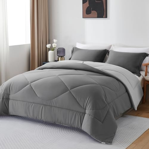 beeweed Double Size Duvet, 10.5 Tog Down Alternative Comforter Set with 2 Shams, Reversible Coverless Duvet Microfiber Soft Warm Bed Quilt for All Seasons, Machine Washable, 200x200cm