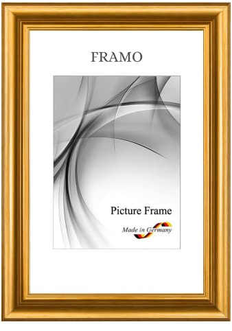 FRAMO N°45 - Cornice portafoto barocca, 45 x 60 cm, in legno massello | oro opaco | retro vintage antico telaio in legno con vetro sintetico infrangibile e antiriflesso e ganci in metallo