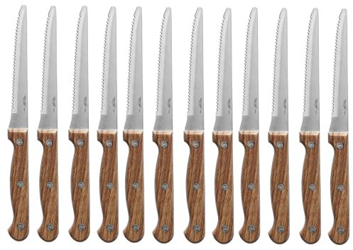 PINTINOX Prima Collection Set 12 Coltelli Bistecca Punta Tonda Acciaio Inox Manico Effetto Legno