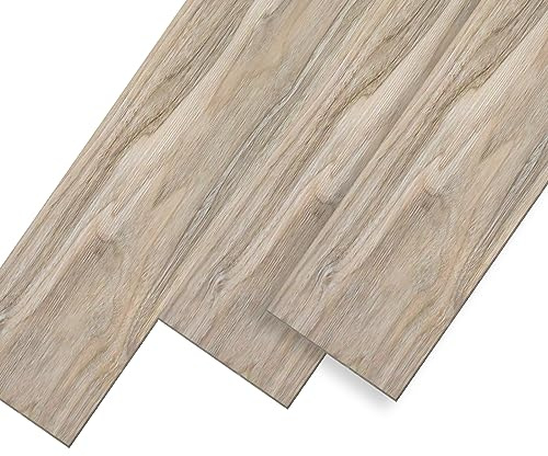 UISEBRT PVC-golvbeläggning, självhäftande kakelplattor, vinylgolv med träutseende, 91,44 x 15,24 x 0,2 cm, 36 stycken för cirka 5 m², dekorativa golvplattor för kök, vardagsrum och balkong (vit ek)