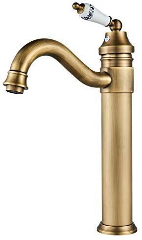 Namuoto Wasserhahn Bad Hoch, Einhebel Waschtischarmatur 360° Drehbar Waschtischarmaturen, Waschtischarmatur für Bad Warmes und Kaltes Wasser VerfüGbar, Antikes Messing