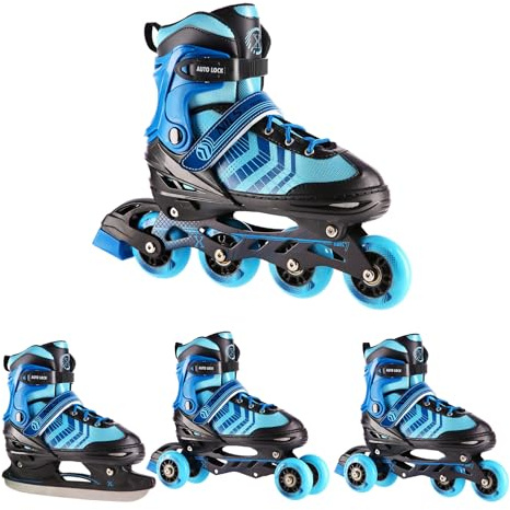 Nils Extreme Devin - Patines de Hockey sobre Hielo 4 en 1, Color Negro/Azul, Talla M