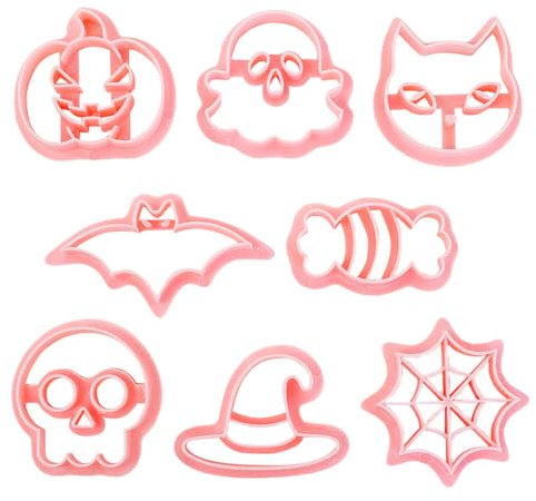 Formine per Biscotti Halloween, 8 Pezzi Stampi Biscotti Halloween, Tagliabiscotti di Halloween in Plastica 3D, Fantasma Pipistrello Gatto Caramelle Tagliapasta Set