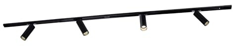 Ledvion - Sistema di Binario, 2m, Binario Monofase, 3W, incluse 4 lampadine LED GU10, Nero, 2700K, 4x spot GU10 orientabili, Plafoniera led soffitto, lampadario cucina, faretti led, plafoniera moderna