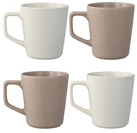 volumoon Kaffeetassen, 4 Stück, große Cappuccino-Tasse aus Keramik, 500 ml, mit Griff, große Kapazität, Tassen für Cappuccino, Teetassen für Latte, heißer Kakao, Getreide (Weiß, Khaki)