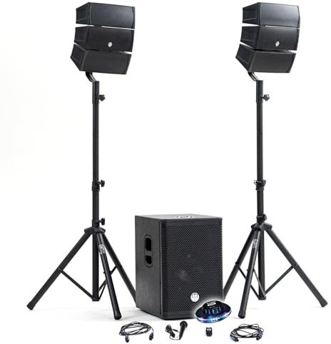 Pack Sono DJ 1000 W completo BM Bmsonic BMS-12-ARRAY-BT Altavoces Satélites SUB 31 cm USB/Bluetooth, soportes cables, juego de luces