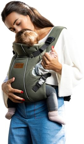 Jané Dual Ergonomische Babytrage, Ab Geburt (3,5–15 kg), 3 Tragepositionen, Gepolstert und Atmungsaktiv, Grün