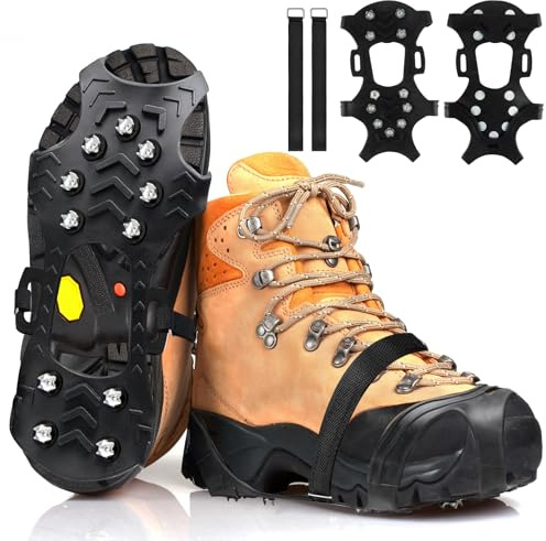 Hyran Spikes för skor, stegjärn med 11 tänder, skodubbar, halkfria skodubbar, för promenader, camping, jogging, isfiske (L)