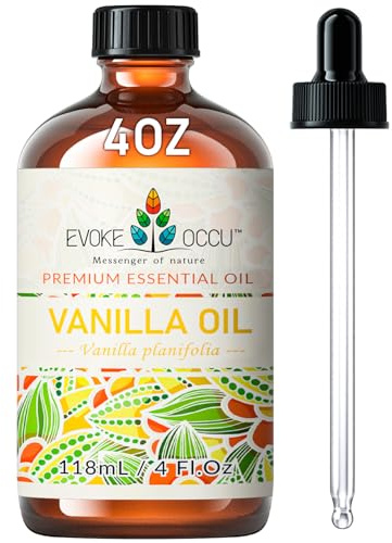 EVOKE OCCU Aceite Esencial Vainilla 118ml, Aceite Puro de Vainilla para Aromaterapia Difusor Masaje Fragancia DIY Vela Fabricación de Jabón