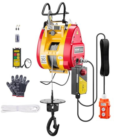 VEVOR Palan Électrique 2 en 1, 500 kg, Treuil Électrique Portable de Levage 1500 W Hauteur de Levage 30 m Vitesse 11 m/min Télécommande Filaire et Sans Fil, pour Garage, Entrepôt, Usine, Remorquage