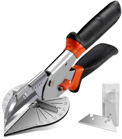 Mitre Shears, 45-135 Degree Adjustable Angle Scissors with 2 Spare Blades, Multifunctional Trunking Shears for Vinyl Wood Molding Trim