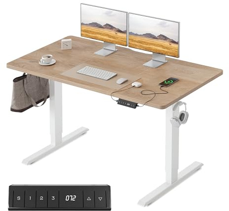 FEZIBO Höhenverstellbarer Schreibtisch mit USB-C&USB-A Ladeanschl 120x60cm