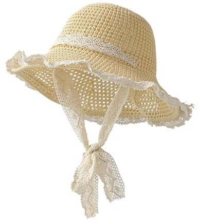 BSITSSS Stråhatt damer av spets, solhatt UV-skydd, solhatt damer stråhatt mode, solhattar vikbar med brett brätte, sommarhatt strandmössa för resor, strand, cykling, Beige, one size