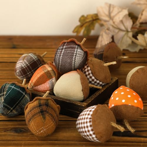 SmoothNovelty 12 Pcs Felt Acorn Decorations 3.15 Inch 3D Fabric Natural Acorn Hanging Ornament for DIY Craft Rustic Farmhouse Decorative Ornament for Fall Tree Home Table Kitchen Wedding Decor