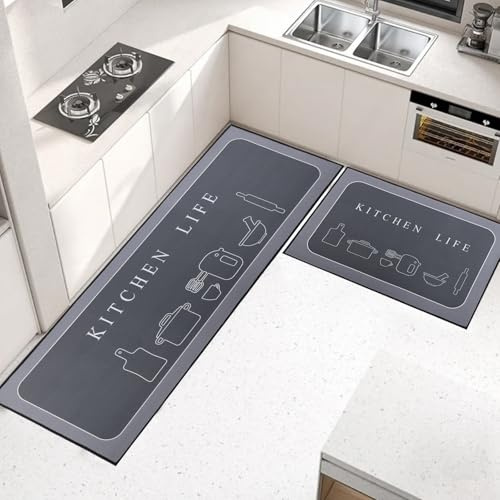 OPLERT 2 alfombras de Cocina, Alfombrillas de Cocina Antideslizantes y Lavables, absorbentes de Agua, para Cocina, Pasillo, salón y Dormitorio,Azul Oscuro,43x75+43x120cm