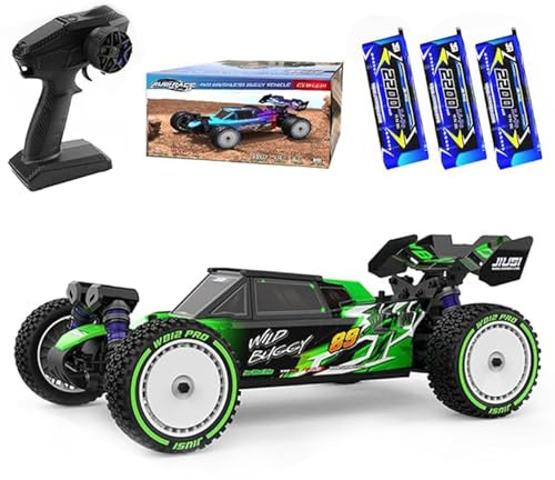 Ledovan 100 KM/H borstlös fjärrstyrd bil, 1:12 vattentät racerbil, 2,4 GHz all terräng RC buggy för vuxna, 4WD höghastighets offroad RC monster lastbil, 3 batterier (grön)