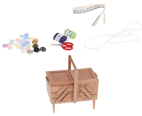 Obotsnoi Organizer per fili in stile retrò, piccoli mobili con design funzionale, per case delle bambole, case delle bambole, scatola da cucito vintage