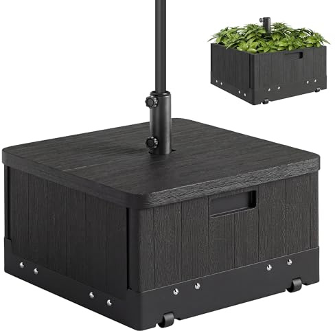 Outsunny Base per Ombrellone 3 in 1 da Esterno, Tavolino da caffè, Fioriera, Basamento per Ombrellone Riempibile capacità 80 kg con Ruote, Pali da Ø38/48 mm, Maniglie per Terrazza Piscina, Nero