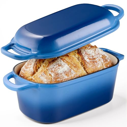Komore Dutch Oven for Bread Making, 3.8L Enameled Cast Iron Pot with Lid for Sourdough Bread, Roasting, Braising & Frying - Oven Safe up to 500°F, Non Stick, 28cm (Blue)