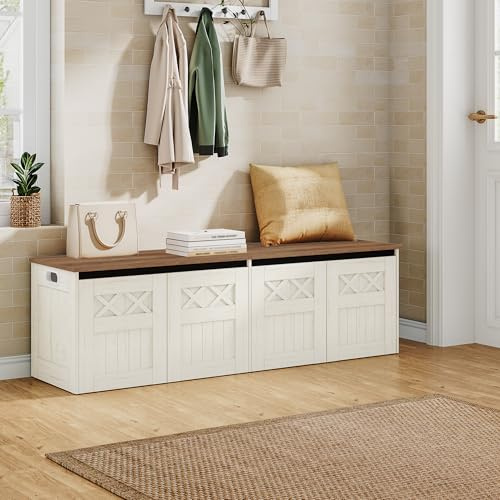 Hzuaneri Banc de Rangement 150 cm, Style Campagnard, Blanc Marron