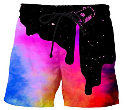 Odot 3D Gedruckte Strandhose, Gerade Graffiti Casual Badeshort Freizeit Kurze Herren Sommer Lässig Plus Größe Lustige Shorts Badehose in Vielen Farben (M,Milchbecher A)