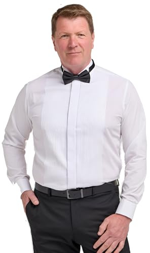 Double Two Camisa de vestir de piqué acanalada cuello ala blanco para hombre (cuello, blanco, 22