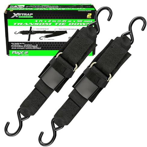 XSTRAP STANDARD 2PK 2''x 4' Adjustable Tie-Down Wide Webbing Rated Capacity: 1200 lb Moving Straps Tie Downs Marine Boat Strap Trailer with Hooks Prevent Corrosion Yet Easy