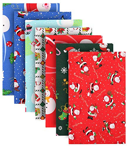 TOYMIS 7 Stück, 50 x 50 cm, Baumwollstoff, Weihnachten, Patchwork, Patchwork, vorgeschnitten, für Heimwerker, Nähzubehör für Weihnachten