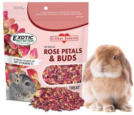 Rose Petals & Buds (4 oz.) - Healthy Natural Dried Flower Herbivore Treat - Chinchillas, Guinea Pigs, Rabbits, Prairie Dogs, Degus, Hamsters, Rats, Squirrels, Sugar Gliders & Other Small Pets