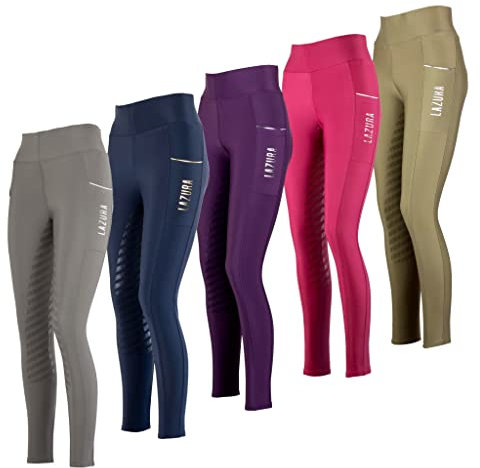 Lazura - Reitleggings für Mädchen Fenja | Vollbesatz aus Silikon | Reithose mit 2 seitlichen Handytaschen | Vollbesatzreithose in Avocado | Reitbekleidung in Größe 152/158