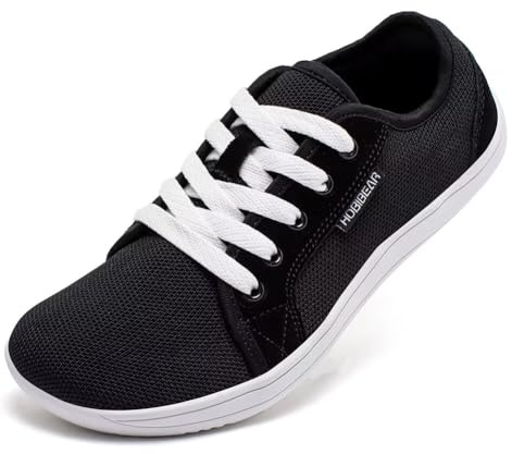 HOBIBEAR Unisex breda barfota skor kvinnor män barfotaskor minimalistiska utomhus spår löpning promenadskor, Svart vit, 44 EU Weit